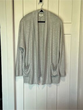 Lucky Brand Open-Front Light Gray Cardigan Sweater Sz L